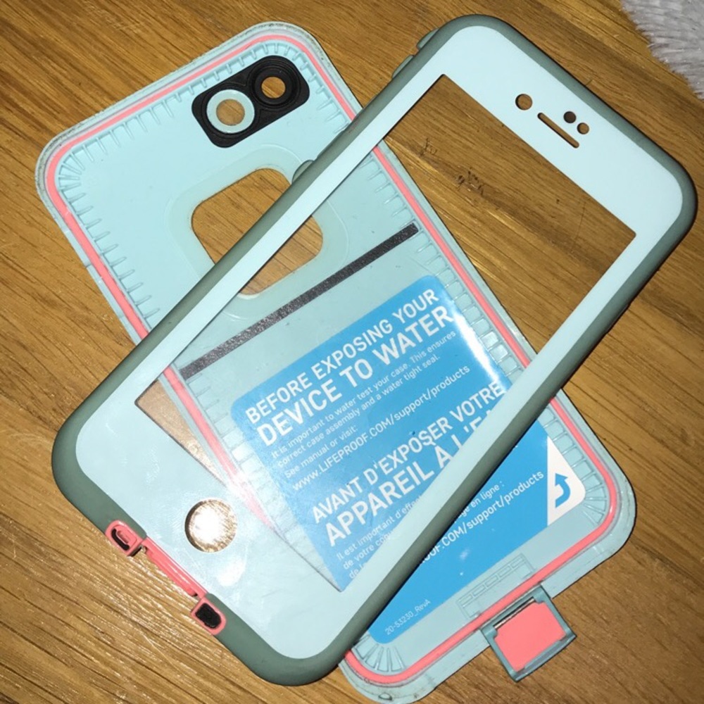 Light blue and corral lifeproof case for iPhone 7